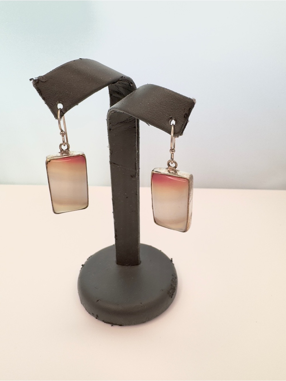 Sterling Silver Pink and Cream Agate Earrings- Festival Ready